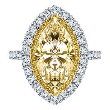 Yellow Marquise Cut Diamond Double Halo Engagement Ring, in Platinum