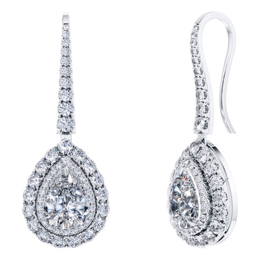 GIA Certified 3.45ct Pear Shape Diamond Drop Halo Earrings in Platinum
