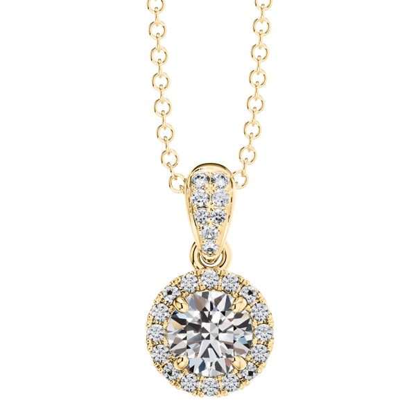 Round Brilliant Diamond Halo Pendant & Chain in 18ct Yellow Gold