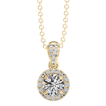 Round Brilliant Diamond Halo Pendant & Chain in 18ct Yellow Gold
