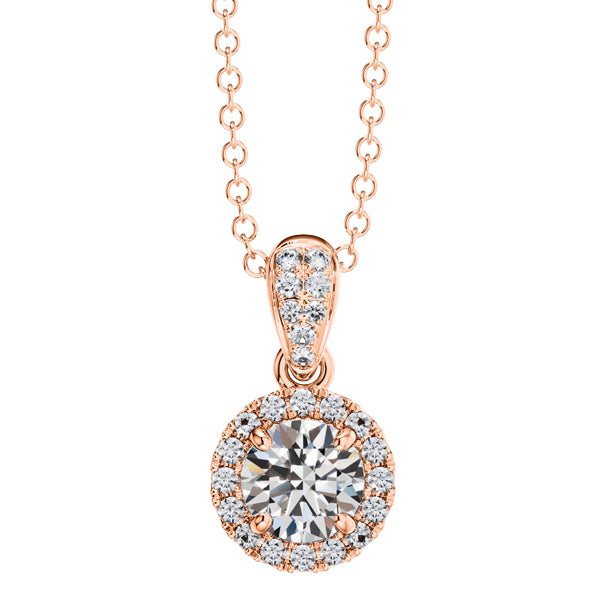 Round Brilliant Diamond Halo Pendant & Chain in 18ct Rose Gold