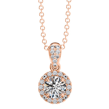 Round Brilliant Diamond Halo Pendant & Chain in 18ct Rose Gold