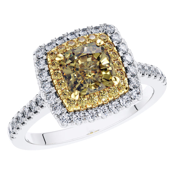 GIA Certified 1.56ct Yellow Diamond Engagement Ring in 18ct White Gold