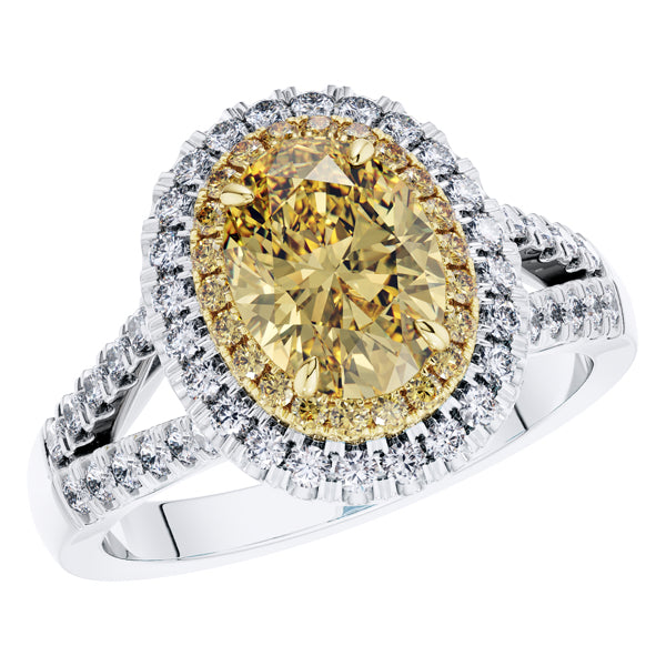 GIA Certified 2.16ct Yellow Diamond Engagement Ring in 18ct White Gold