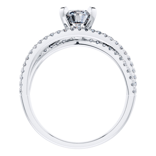 Round Diamond Fancy Cross Over Engagement Ring in 18ct White Gold