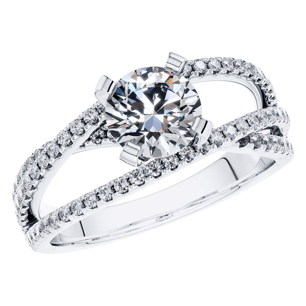 Round Diamond Fancy Cross Over Engagement Ring in 18ct White Gold