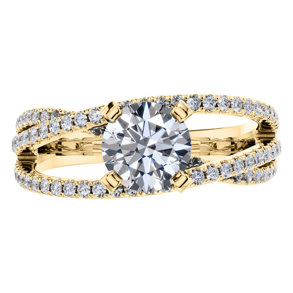 Round Diamond Fancy Cross Over Engagement Ring in 18ct Yellow Gold