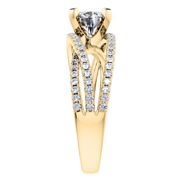 Round Diamond Fancy Cross Over Engagement Ring in 18ct Yellow Gold