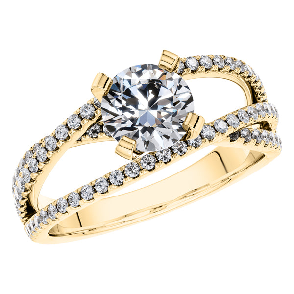 Round Diamond Fancy Cross Over Engagement Ring in 18ct Yellow Gold