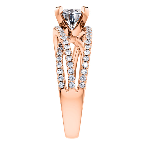 Round Diamond Fancy Cross Over Engagement Ring in 18ct Rose Gold