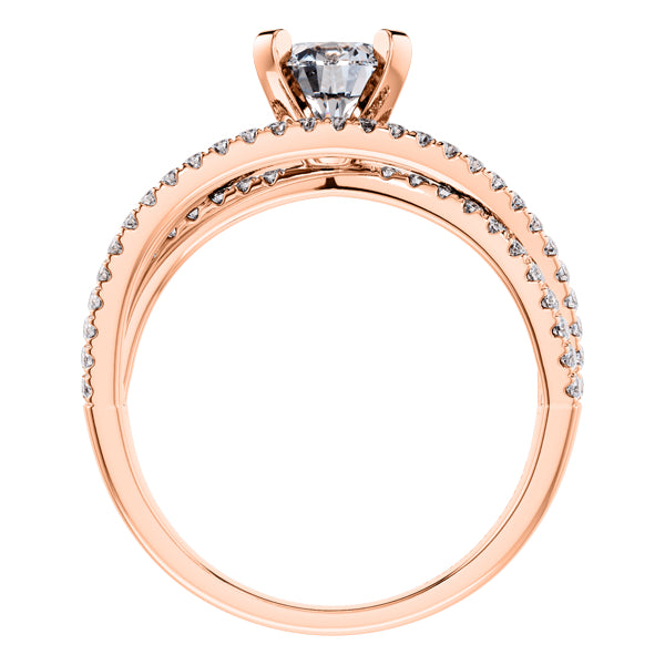 Round Diamond Fancy Cross Over Engagement Ring in 18ct Rose Gold