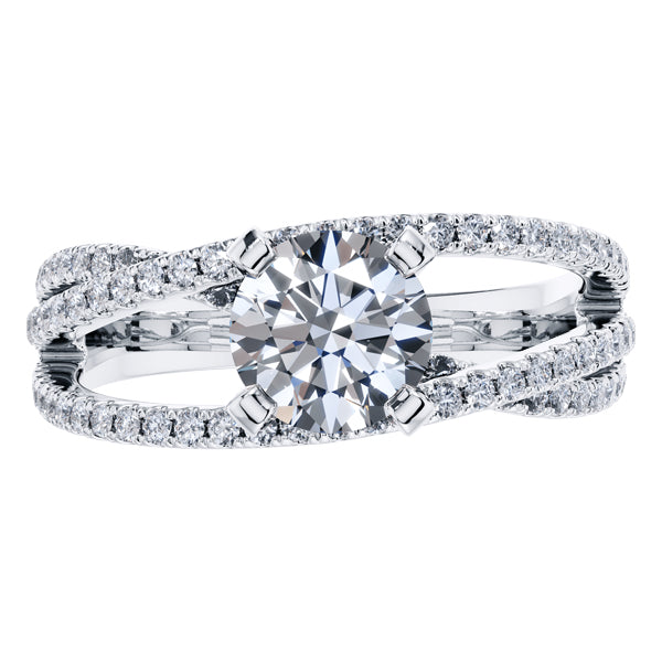 Round Diamond Fancy Cross Over Engagement Ring in Platinum