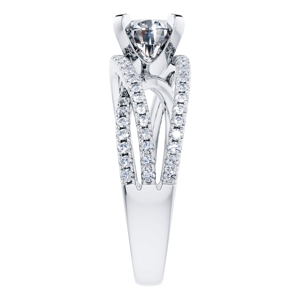 Round Diamond Fancy Cross Over Engagement Ring in Platinum