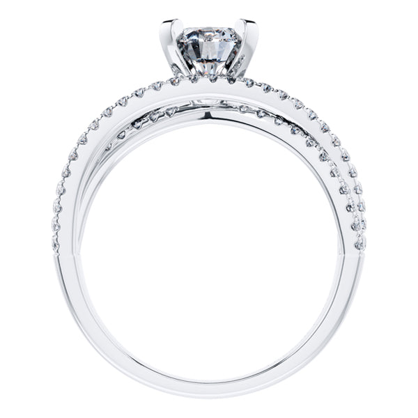 Round Diamond Fancy Cross Over Engagement Ring in Platinum