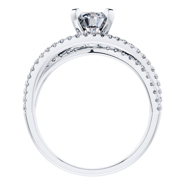 Round Diamond Fancy Cross Over Engagement Ring in Platinum