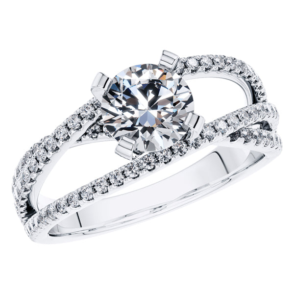 Round Diamond Fancy Cross Over Engagement Ring in Platinum