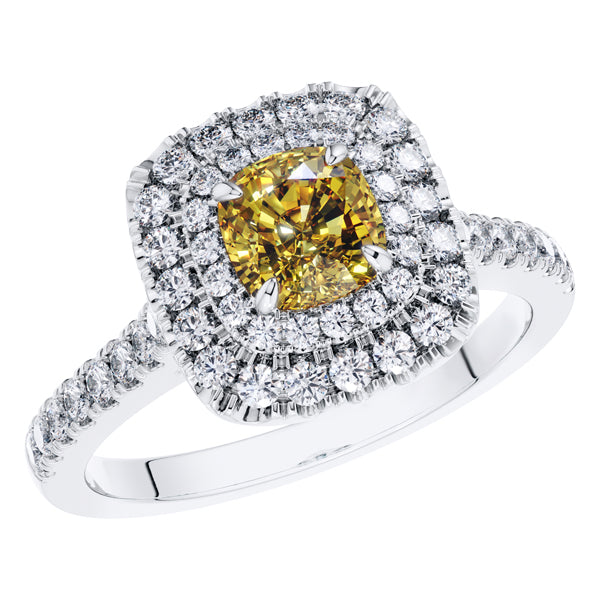 GIA Certified 1.09ct Yellow Diamond Engagement Ring in 18ct White Gold