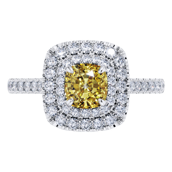 GIA Certified 1.09ct Yellow Diamond Engagement Ring in 18ct White Gold