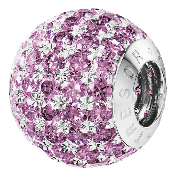 Phiiish 8mm Pink Tourmaline Colour Crystal Charm in Sterling Silver