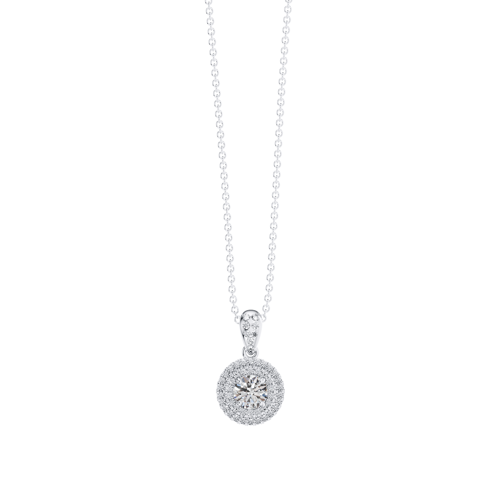 0.50ct Round Diamond Halo Cluster Pendant & Chain in 18ct White Gold