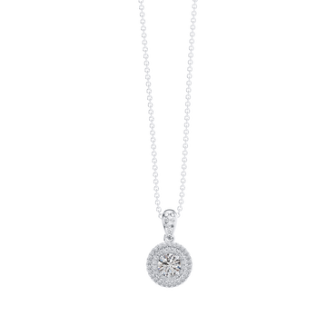 0.50ct Round Diamond Halo Cluster Pendant & Chain in 18ct White Gold
