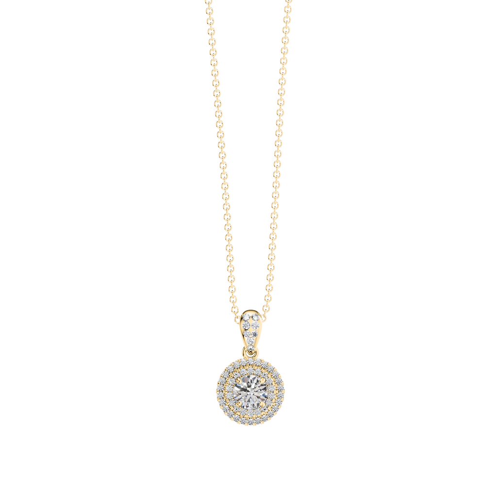 0.50ct Round Diamond Halo Cluster Pendant & Chain in 18ct Yellow Gold