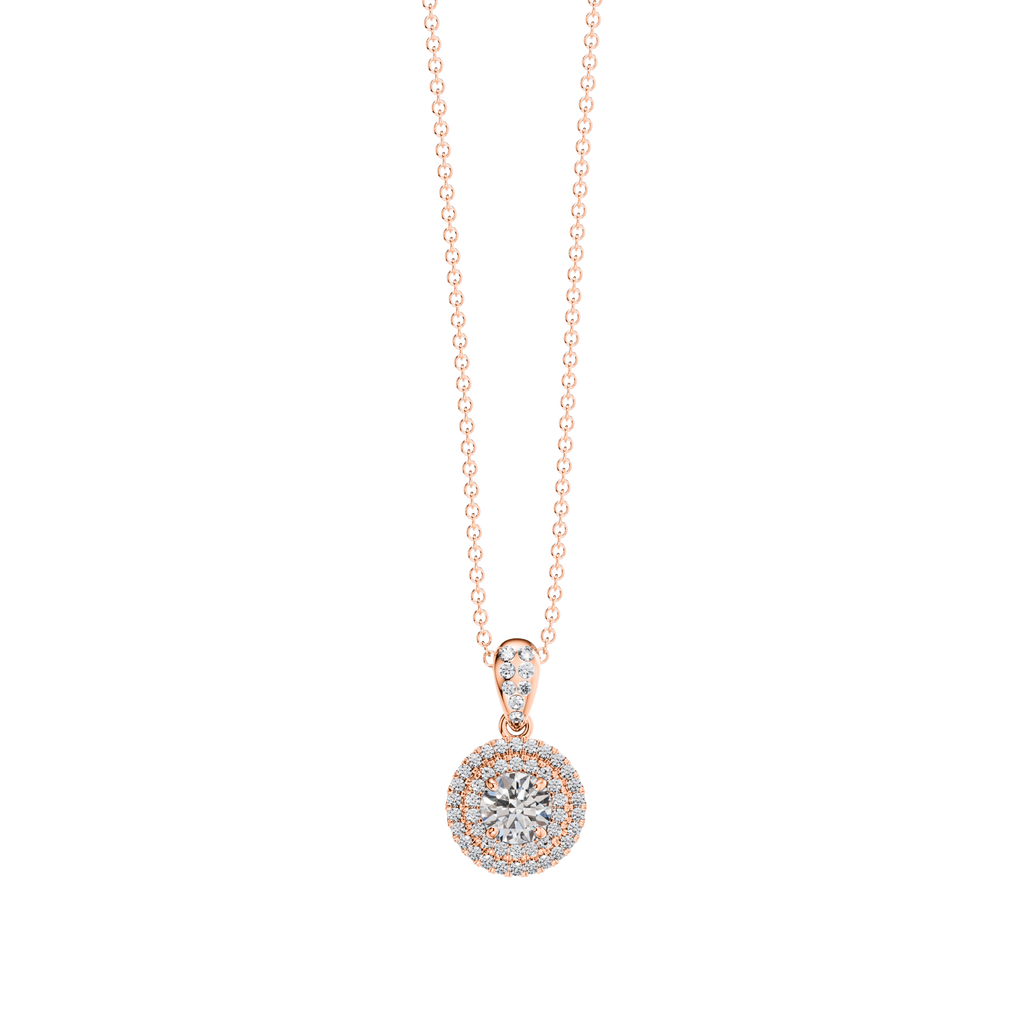 0.50ct Round Diamond Halo Cluster Pendant & Chain in 18ct Rose Gold