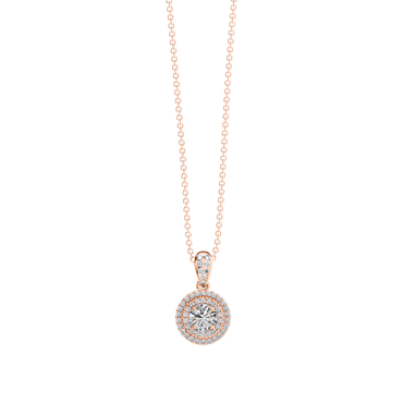 0.50ct Round Diamond Halo Cluster Pendant & Chain in 18ct Rose Gold