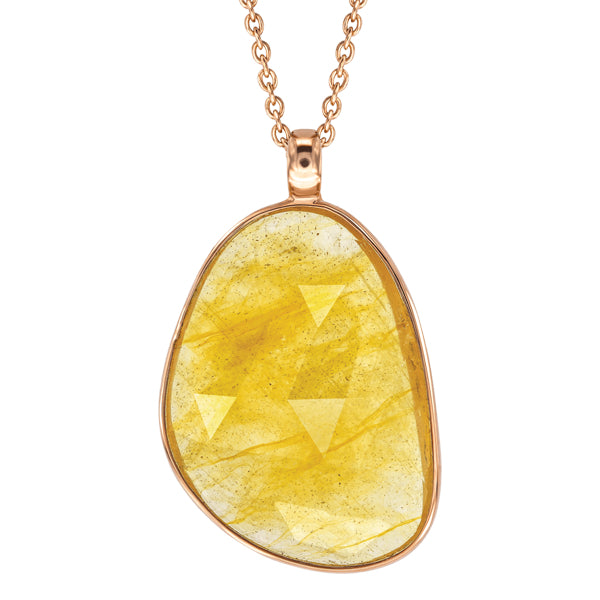 Stylish Yellow Sapphire & Slice of Diamond Necklace in 18ct Rose Gold