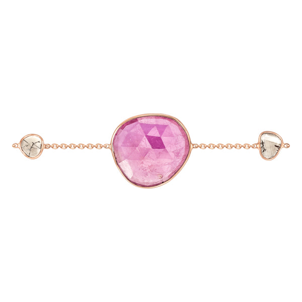 Stylish Rose Cut Ruby with Slice of Diamond Bracelet in 18ct Rose Gold