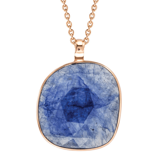 Stylish Blue Sapphire & Slice of Diamond Necklace in 18ct Rose Gold