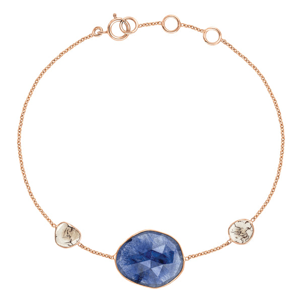 Rose Cut Blue Sapphire & Slice of Diamond Bracelet in 18ct Rose Gold