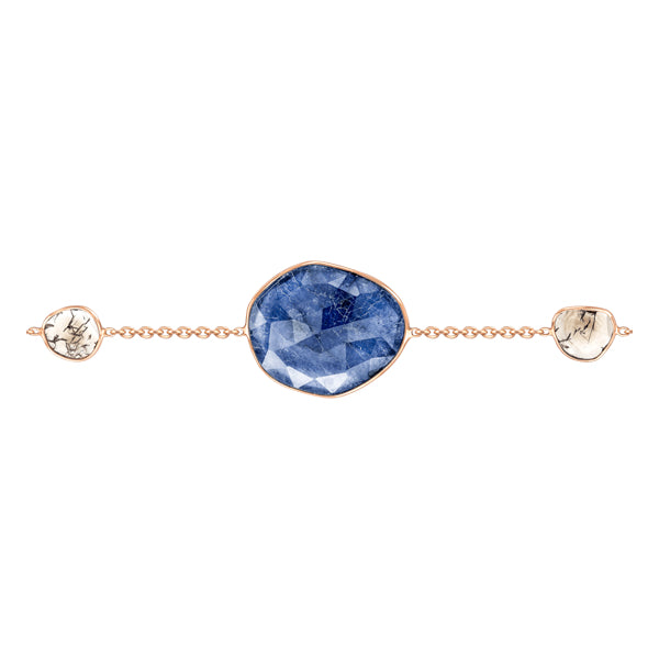 Rose Cut Blue Sapphire & Slice of Diamond Bracelet in 18ct Rose Gold