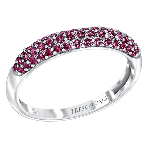 Pave set sterling silver ring with Ruby colour crystals for July