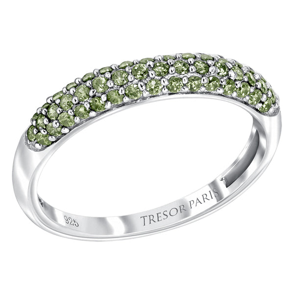 Pave set sterling silver ring with Peridot colour crystals for August